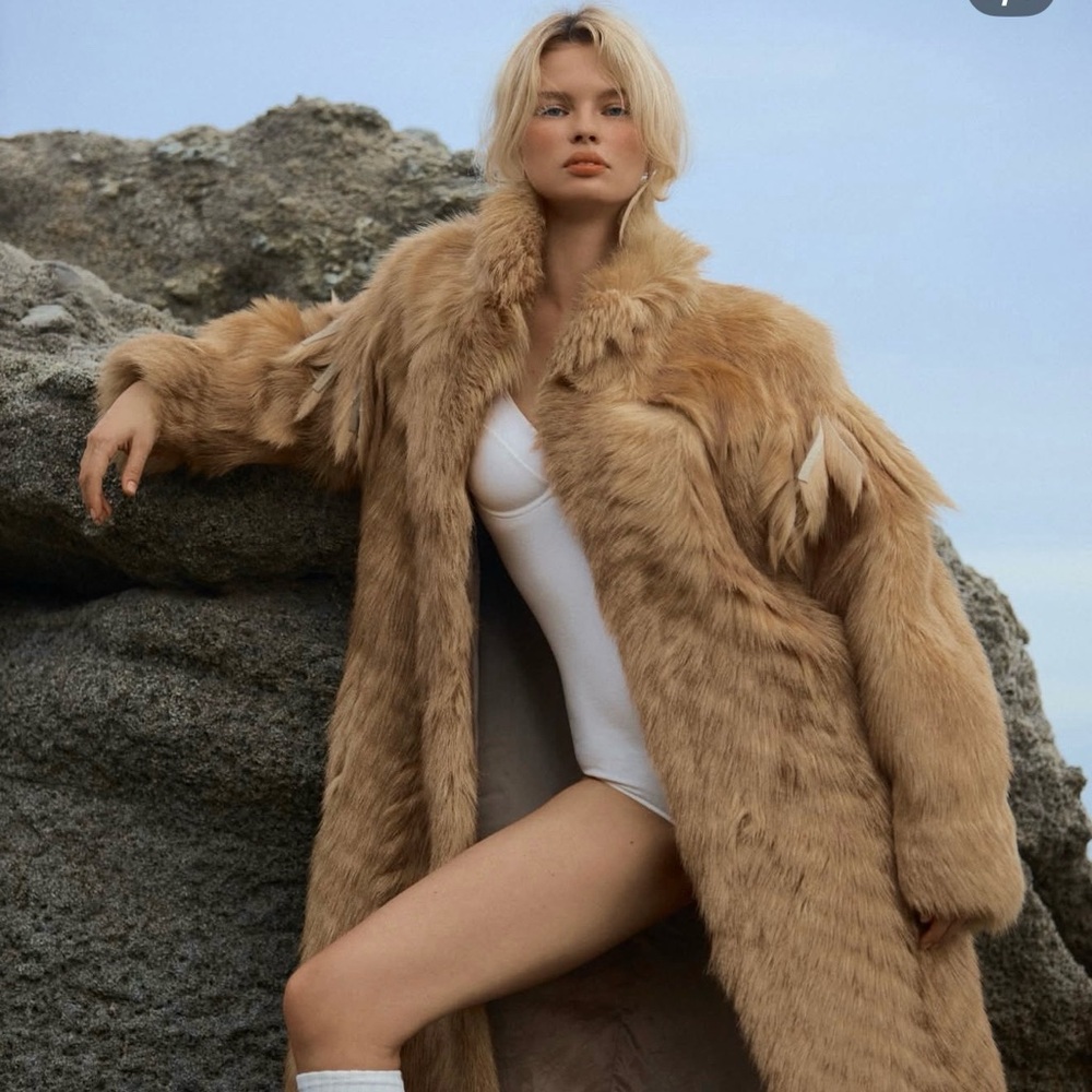 Elegant Tan Pony Fur Coat full length